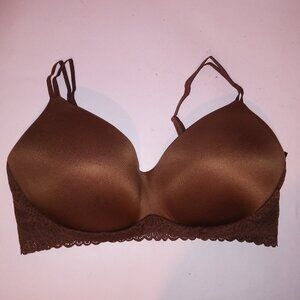 No Boundaries Bra Brown Solid Lace Trim Wireless New